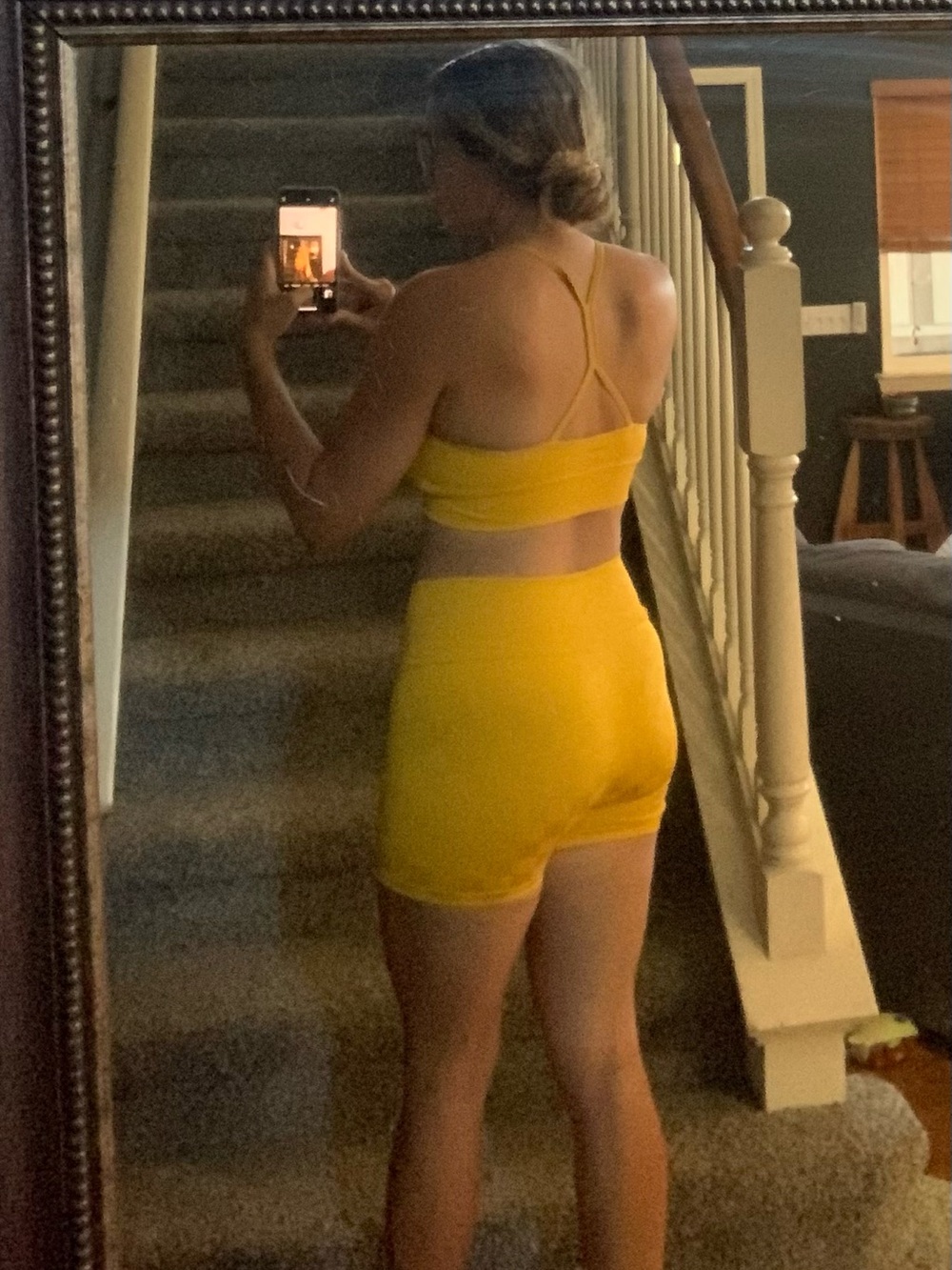 High waist Joy lab yellow checker print workout set M-L - Picture 6 of 6